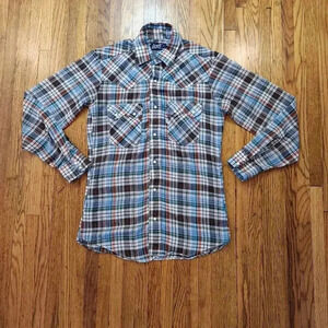 Levis Mens Vintage Pearl Snap Button Down Shirt Size S 70s 80s Plaid